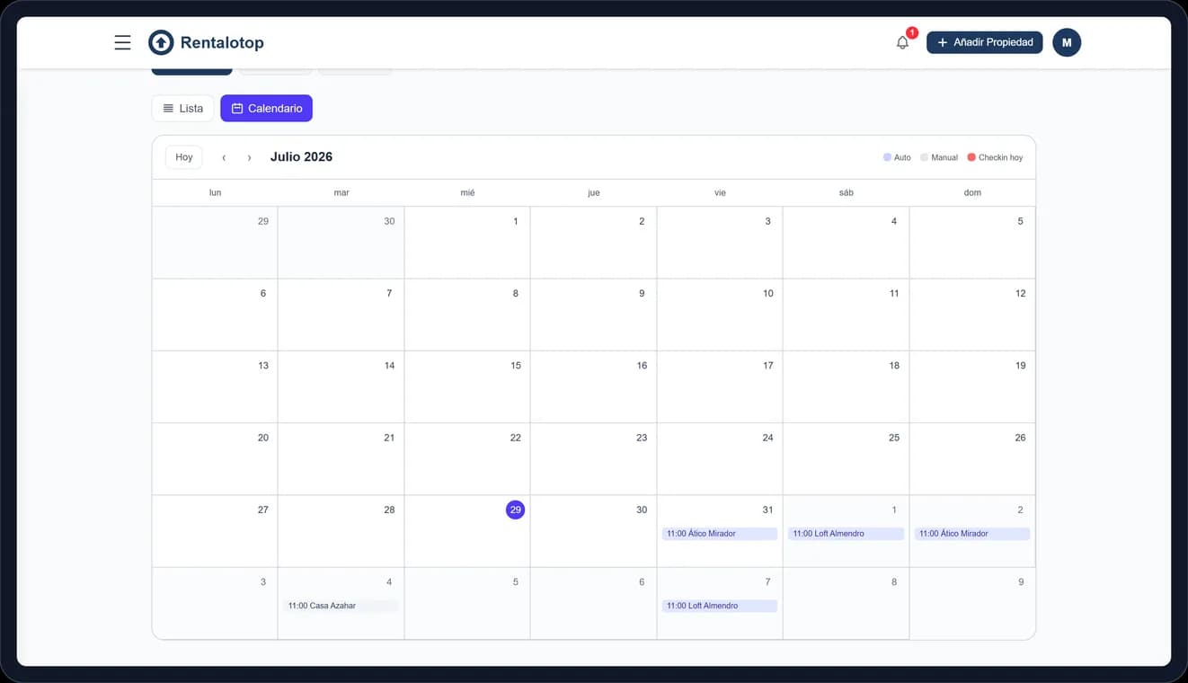 Calendario mensual de servicios en una tablet